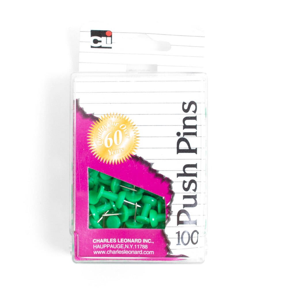 Charles Leonard, Inc., Tacks, Pins & Clips, Art & School, Push Pins, 100 count, 29180, Green